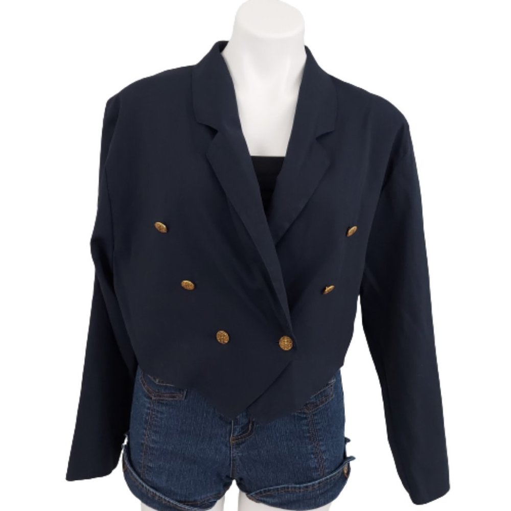 Vintage 80s Miss Etam Cropped Waiter Style Blazer Jacket, Black